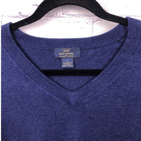 Brooks Brothers 346 Supima Cotton Preppy V-Neck Long Sleeve Blue Sweater L - Picture 3 of 12